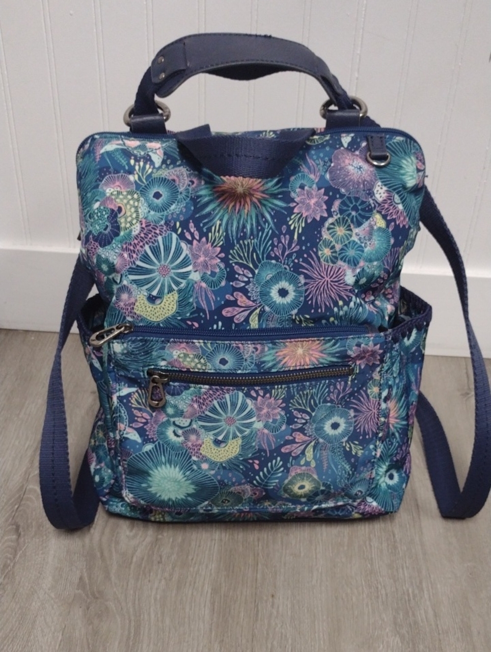 Sakroots Navy Ocean Print Convertible Backpack Crossbody